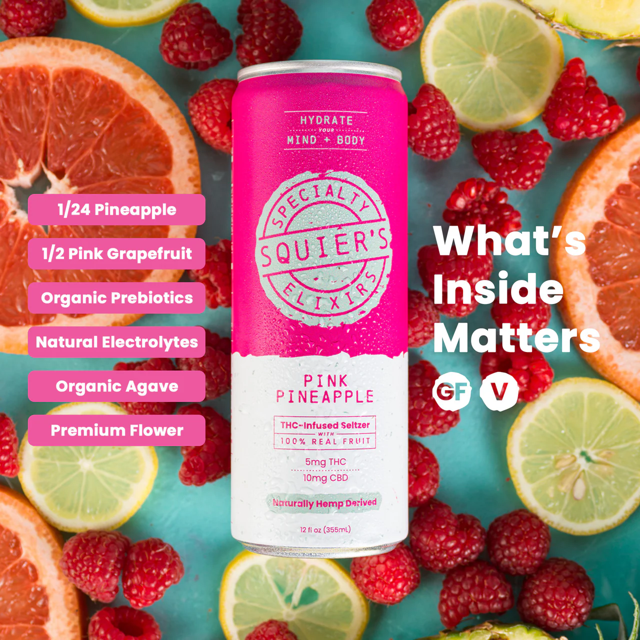 Squiers Pink Pineapple Seltzer 5mg can 12oz